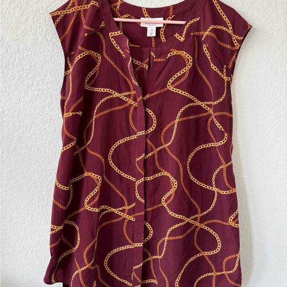 Maternity Chain Print Sleeveless Top - Burgundy and Gold - Picture 1 of 6